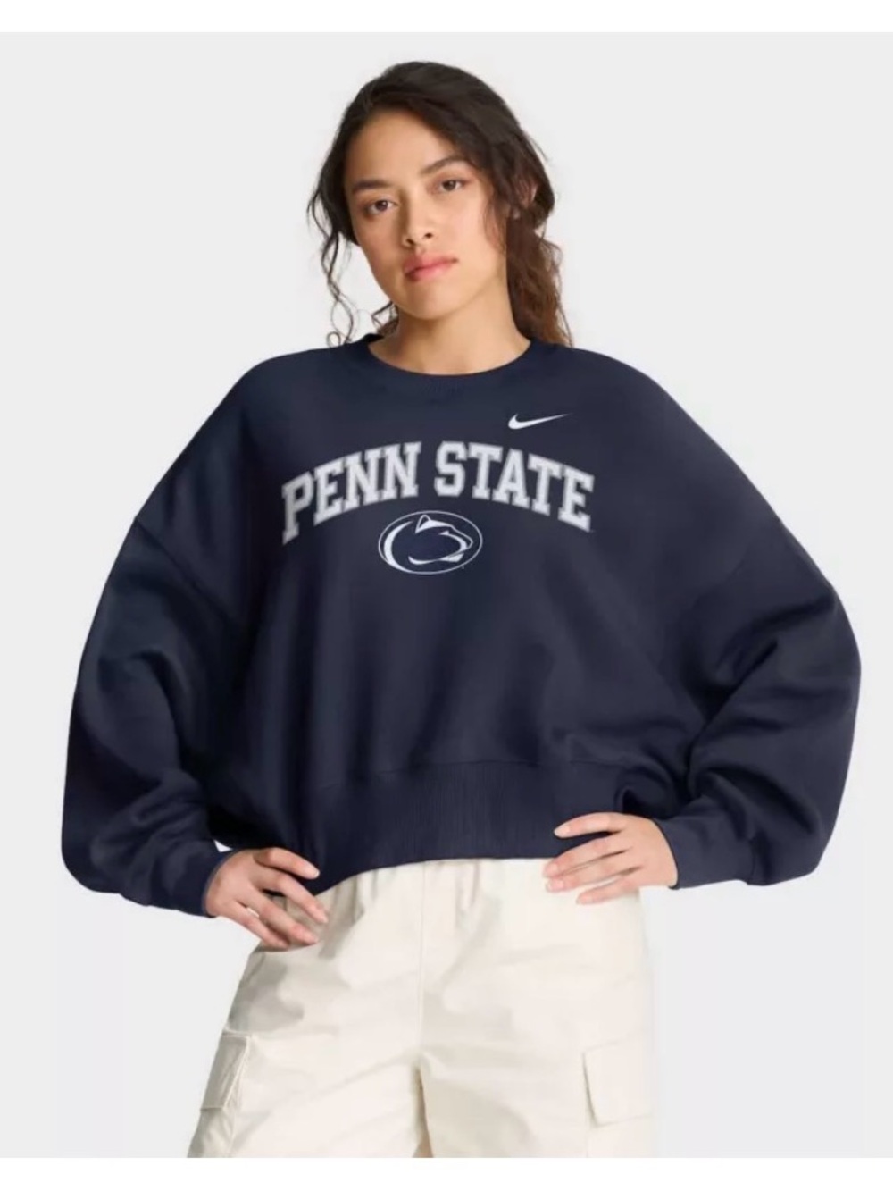 Nike Penn State Navy Cropped Crewneck Sweatshirt